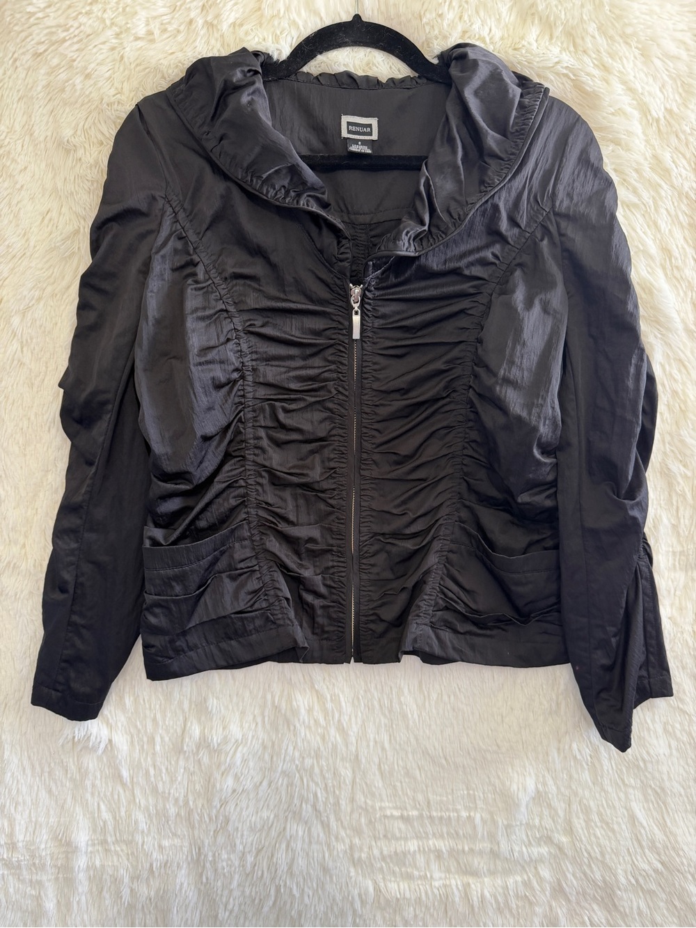 Y2K Renuar Womens Whimsigoth Zip-up Jacket Size 8 Black Edgy Goth Witchy Ruffle